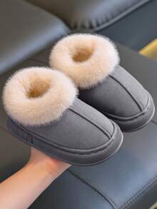 Kids Slip-On Slippers, Simple & Fashionable Indoor Home Fluffy Shoes, Autumn/Winter, Anti-Slip Thick Sole, Warm Lining, Suitable For Boys & Girls