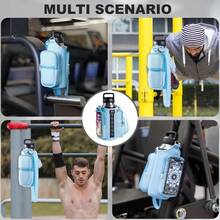 Magnetic Gym Bag Water Bottle Carrier Holder With Phone Pockets & Shoulder Strap,5 Built-In Magnets Gym Bottle Pouch Sleeve - Màu xanh nhạt - Xem 5
