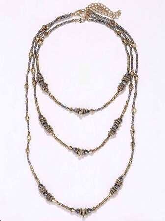 1 st flerskiktshalsband med stenpärlor, överdriven europeisk stil, modernt och mångsidigt för kvinnor, lämpligt för strand och semester