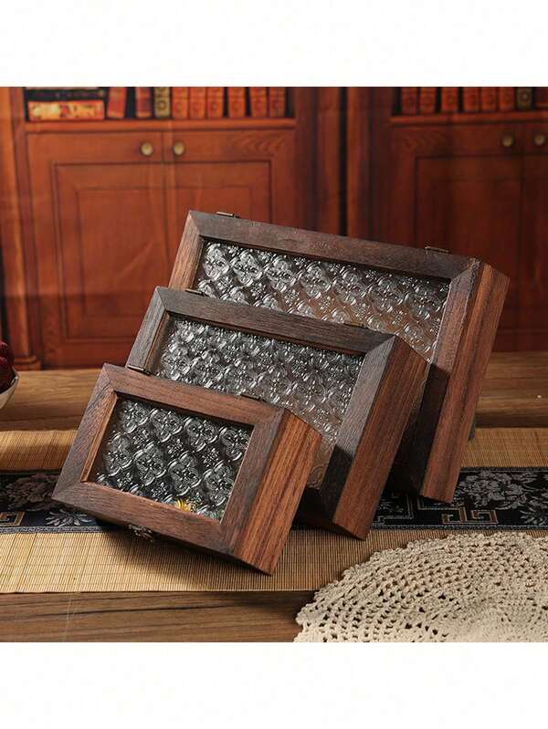صندوق تخزين خشبي بني كلاسيكي للمكتب، صندوق تخزين المجوهرات، خزانة عرض كلاسيكية، صينية تخزين المستحضرات التجميلية والمجوهرات مع درج، صندوق تخزين متنوع على الطراز الشمالي للمكتب، يستخدم لتخزين المجوهرات والقلادات ومستحضرات التجميل والنقود المعدنية والدفتر (سطح القطع الزجاجي غير ثابت)