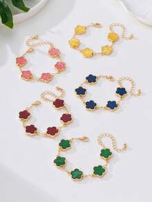Set de 5 piezas Pulseras elegantes y clásicas con dijes de trébol de la suerte de colores vibrantes y alegres para mujeres, apilables y combinables - Multicolor - Ver 3