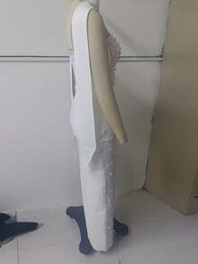Rhinestone Strapless Split Thigh Tube Wedding Bridesmaid Dress,Holiday Party Bandage Dress - White - View 2