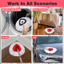 4 Packs Spin Mop Replacement Heads Compatible With Oceda EasyWring 1-Tank System, 30-58" Mop Handle,Scrub Brush And Base Combo Set,Mop Refills Easy To Replace And Cleaning (White) - trắng - Xem 5