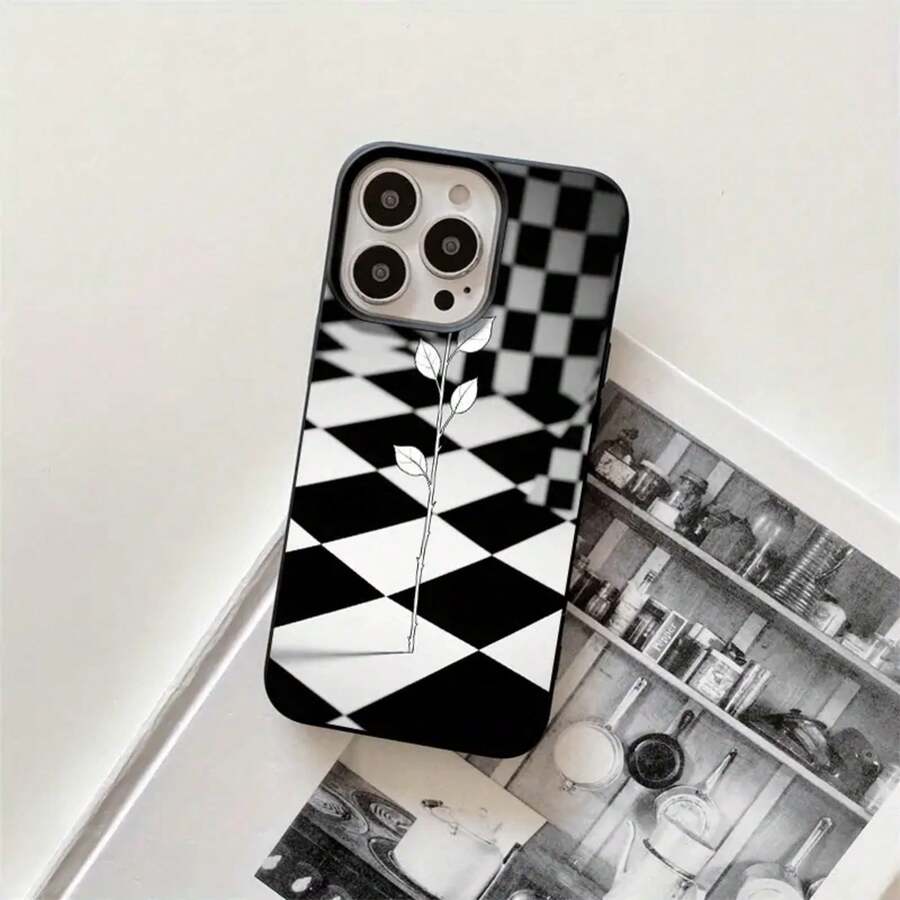 Fundas y carcasas protectoras con diseño de tablero de ajedrez en blanco y negro, compatibles con los modelos 16 Pro, 16, 15 Pro, 14, 14 Plus, 14 Pro, 13, 13 Pro, 12 Pro y 11/11 Pro. Regalos para cumpleaños y celebraciones. - Negro - Ver 1