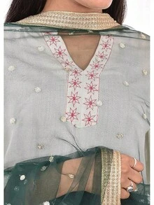 Woman's Embellished Net Dupatta Scarf Shawl Wrap Soft Bridal Wedding - Green - View 3