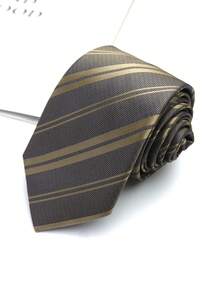 1pc Navy & Coffee Striped Handmade Unisex Necktie, Suitable For Business, Party, Casual Wear