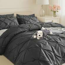 Luxury  Thick Quilt - 3-Piece Four Seasons Bedding Set, Warm And Comfortable Thick Comforter Set, Quilted Craftsmanship, Machine Washable Bedding Set, Suitable For Bedroom Decoration, Family Gifts, Includes 1 Quilt And 2 Pillowcases - 黑色 - 查看 2