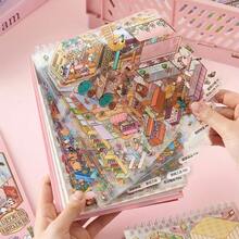 3pcs( Sticker Scene*1+Tweezers*2)/1Pc DIY 3D Sticker Scene Collection Book For Adults Cute Make Your Own Shop House Stickers For Gifts Stickers Therapy For Adult Relief Stress Pass The Time Play Park Hamburg Castle Library - Multicolor - View 1