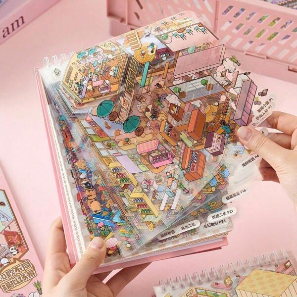 1Pc DIY 3D Sticker Scene Collection Book For Adults Cute Make Your Own Shop House Stickers For Gifts Stickers Therapy For Adult Relief Stress Pass The Time Play Park Hamburg Castle Library