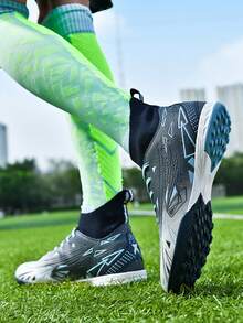 Fashionable Couples' Blue Studded High-Top Soccer Shoes, Sports Sneakers