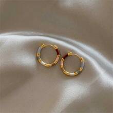1 Pair Elegant Small Hoop Earrings For Women Party Jewelry, Vintage Style Accessories Perfect For Banquets And Parties - 彩色的 - 查看 5