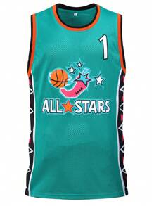 Atonmore Herren Basketball Trikot 1 grün mit gesticktem und genähtem Basketball Logo, ärmelloses Lässig Sport Shirt