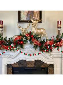 1/2 buc ghirlandă de Crăciun cu pom-pom, 78 inch, decorațiuni agățate, bile de pâslă DIY, ornament pentru banner cu mărgele pom-pom roșii, alb-verzi, potrivit pentru petrecere de Crăciun, brad de Crăciun, coroană, petrecere de ziua de naștere, șemineu interior, perete, decor pentru cameră de acasă, consumabile