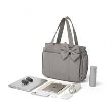 Fashionable Bow Decoration Large Capacity Tote Bag, Available In Multiple Colors, Lightweight Waterproof Fabric+Durable Handle, Multi-Layer Partition Storage (Suitable For Yoga Mats/Laptops/Daily Small Items), Shoulder And Back Carrying Dual-Use, Suitable For Commuting/Outdoor Fitness/Street Fashion/Travel And Other Scenarios, Practical Aesthetic Bag - Trà xám nâu - Xem 4