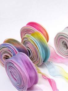 1 rolă/5 yarzi panglică de tul Ombre curcubeu, panglică de șifon cu gradient iridescent pentru ambalaje cadou, decorare, accesorii pentru pălării DIY meșteșuguri șir de baloane, nuntă, ziua de naștere Crăciun