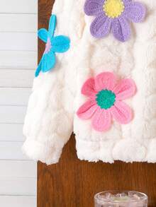 2pcs Young Girls Casual Cute 3D Floral Plush Hooded Long Sleeve Top And Jogger Pants Set, Autumn/Winter - Apricot - View 4