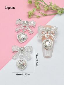 5个/包 蝴蝶结心形吊坠 日式奢华蕾丝镂空设计 美甲饰品 美甲装饰 美甲用品 - 彩色 - 查看 6