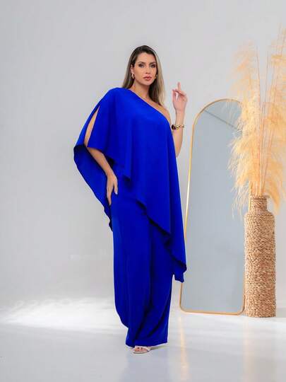 conjunto de duna assimetrico elegante com cal;a pantalona C3158