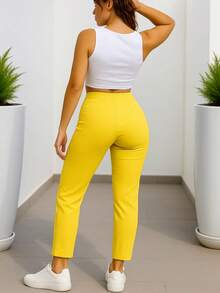 Stretch Pleated Trousers For Women - 黃色 - 查看 3