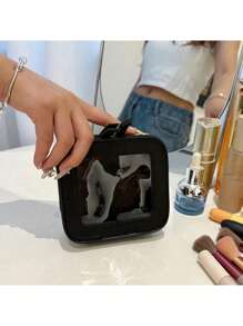 1 件迷你化妆包 - 女士小型化妆包，旅行防水盥洗包，透明中央控制台收纳包，带透明窗口和金色拉链，适合返校使用