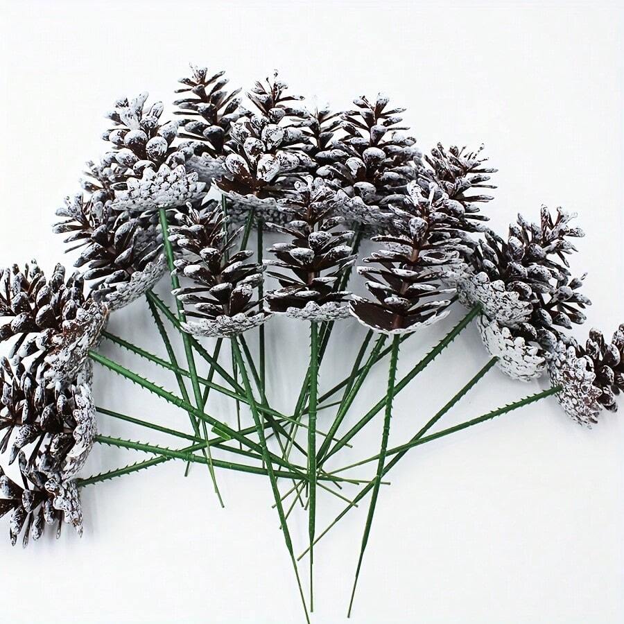 20 pièces Branches de cônes de pin décoration de Noël DIY - Blanc brossé longue conservation, convient pour la décoration d'arbre de Noël, ornements de Noël, matériaux artisanaux, accessoires de photographie, ornements suspendus, couronnes, accessoires DIY, décoration de fête, décoration de maison