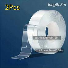 1/2pcs Double-Sided Nano Tape - Heavy Duty, Washable Clear Adhesive Strips, Reusable Gel Adhesive, Removable No-Residue Craft Tape, Suitable For Kitchen, Office, Home And Automotive Use | Double-Sided Tape | Strong Adhesive - Clear - View 13