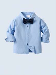 BOARNSEORL Baby Boys 3-Piece Gentleman Outfit - Long Sleeve Shirt, Vest With Bow Tie, And Pants, Fashionable And Dapper For Birthday Party, Christmas Party, Wedding, Baby Shower, Anniversary - Navy Blue - View 7