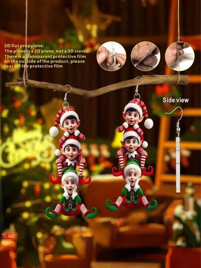 1 par de pendientes colgantes acrílicos 2D de 3 diseños para mujeres, pendientes para fiesta de Navidad