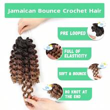 Jamaican Bounce Crochet Hair 8 Inch Crochet Curly Hair For  3 Pack Jumpy Wand Curl Crochet Hair Short Jamaican Twist Braiding Hair Extensions 8 Inch (Pack Of 3 1B 30 27) - 1b3027 - View 4