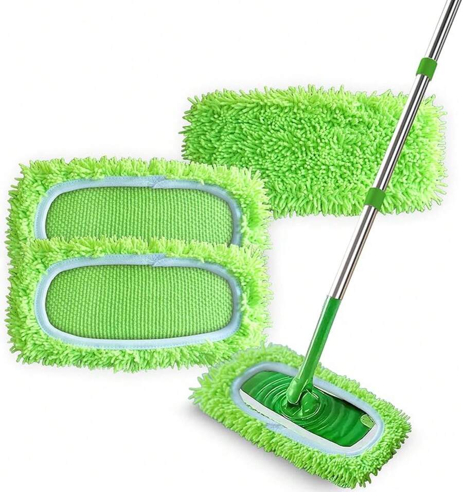 3 Pack Reusable Microfiber Mop Pads Compatible With Sweeper, Washable Wet Mopping Cloths And Dry Sweeping Cloths, Wet Pad Refills Hardwood Floor Cleaning(Mop Is Not Included) - Xanh nhạt gói 3 - Xem 1