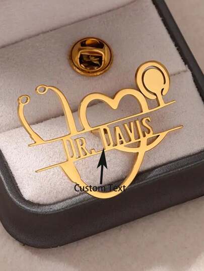 Personalized Heart-Shaped Stethoscope Brooch, Fashionable Name Tag Bow Tie Jewelry Gift, Suitable For Women, Especially Suitable For Weddings, Bridesmaids, Birthdays, Anniversaries, As Well As Gifts For Doctors And Nurses.