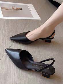 Tacones altos elegantes y de moda para mujer, sandalias de tacón grueso con punta puntiaguda, perfectos para uso diario, fiestas, eventos formales, bodas, festivales - Negro - Ver 4