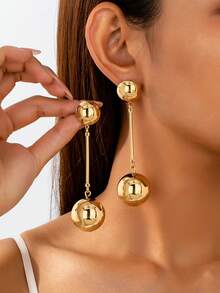 1 Pair European & American Fashion Glossy Ball Pendant Earrings, Elegant Design Stud Earrings, Versatile Jewelry For Women