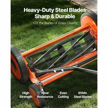 Push Reel Lawn Mower 18 Inch, 5 Blades Manual Push Mower No Motor, 1.37-2.44 In Adjustable Cutting Height, Walk-Behind Lawn Mowers With Grass Catcher Bag For Green Lawns, Driveways, Courtyards