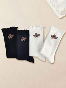 1/3/5 Pairs Women's Cute Ruffled Frilly Ankle Crew Socks, White And Black, Polyester Spandex Blend, Machine Washable, Fall - Multicolor - View 3