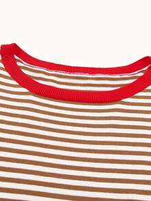 Acelitt Winter Halloween Color Blocking Striped Loose Off Shoulder Casual Round Neck Long Sleeved Sweater