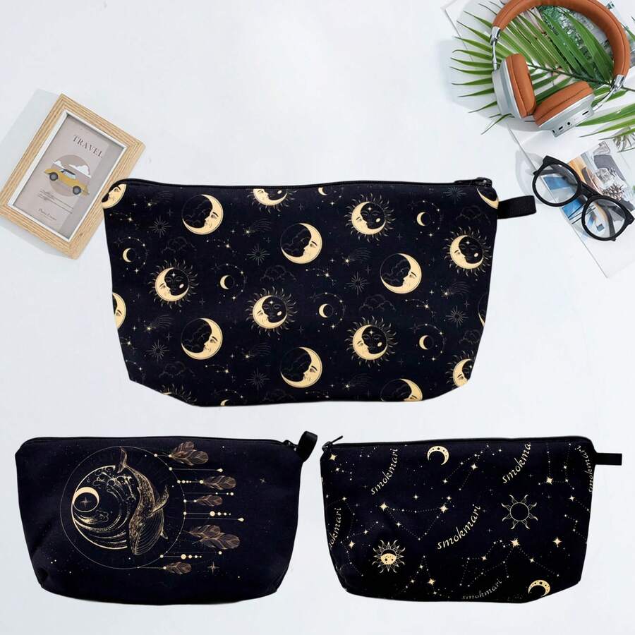 1 Peça Bolsa de Armazenamento Impressa Engraçada, Com Padrão Dourado, 3 Opções de Combinação, Bolsa de Armazenamento de Acessórios para Fumar Portátil, Fechamento com Zíper, Unissex, Adequada para Festas, Transporte ao Ar Livre, Perfeita para Halloween, Presentes de Natal.