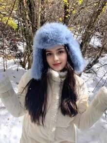 女士毛绒帽子加厚仿狐狸毛耳套适合秋冬季户外活动 - A - 查看 8