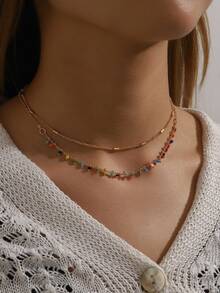 1pc Fashionable & Versatile Bohemian Style Colorful Beaded Pendant Necklace, Multi-Layer Necklace Suitable For Travel, Daily Wear, Jewelry Decoration