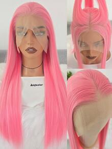 websterwigs 24 Inch Long Straight Pink Synthetic Lace Front Wig, No Glue Needed, Fashionable For Women, Halloween - Multicolor - View 3