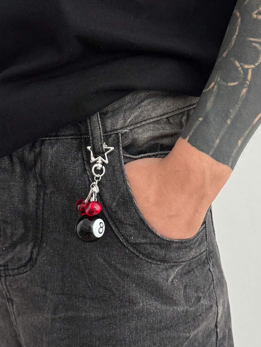 1pc Vintage Asymmetrical Dice Billiard Black 8 Ball Keychain, Personalized Design Phone Charm, Bag Pendant