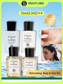 Acqua di Parma 4pcs/Set Colonia Body & Hair Care Set - Refreshing Body & Hair Care Set, Fragrant Body & Hair Care Set, Moisturizing Body & Hair Care, Body & Hair Care Travel Set, Mini Body & Hair Care Set, 75ml/2.5oz Each - Transparent+White - View 1