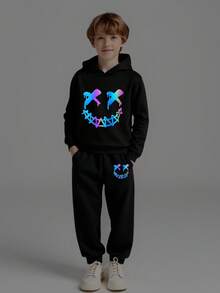 Bộ 2 món/Bộ áo hoodie và quần nỉ in họa tiết phản quang laser nhiều màu sắc cho bé trai - màu đen - Xem 3
