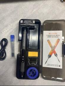 مُلحم رقمي USB مع شاشة LCD، زر ضبط درجة الحرارة، سلك ملحم، حامل ملحم، ماصّ قصدير، روزين، صندوق تخزين