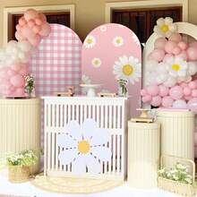 6.6FT Pink Daisies Arched Wall Cover Round Arch Backdrop For Birthday Party Banquet Wedding Decor(6.56x3.28ft,No Frame No Zipper)