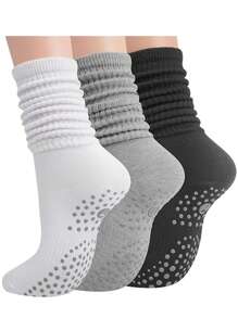 Calcetines de agarre para Pilates para mujeres, calcetines holgados de yoga con agarre para entrenamiento de barra, calcetines largos de hospital con arruga y agarre