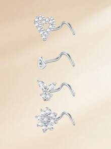 16pcs Funky Stainless Steel Heart Flower Cubic Zirconia Nose Studs For Women For Daily Decoration, 20G Gold Nose Rings Studs Nose Piercing Jewelry Nose Rings 8mm Nose Studs Earrings Studs