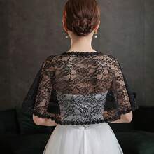 Pj-002 Women's Lace Short Bridal Shawl, Cape Shoulder Versatile Thin Style, Bridal Dress Wedding Accessories - màu đen - Xem 3