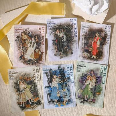 6-Pack (60 Sheets) Sticker Pack, Trace Of People Series, Beautiful And Artistic Girls PET Collage Stickers, Scrapbook Supplies, Notebook Accessories, Decorative Photo Frames, Computer And Phone Cases, Water Cups, Junk Magazines, Pencil Cases, Desktop Decorative Stickers, Back-To-School Season Stickers, School Supplies