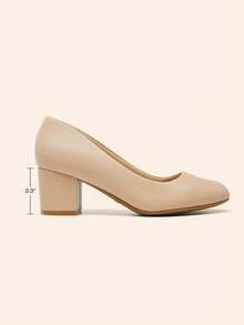 Women's Pumps Low Chunky Block Heel Dress Shoes Closed Round Toe Comfortable Heels - 杏色 - 查看 5